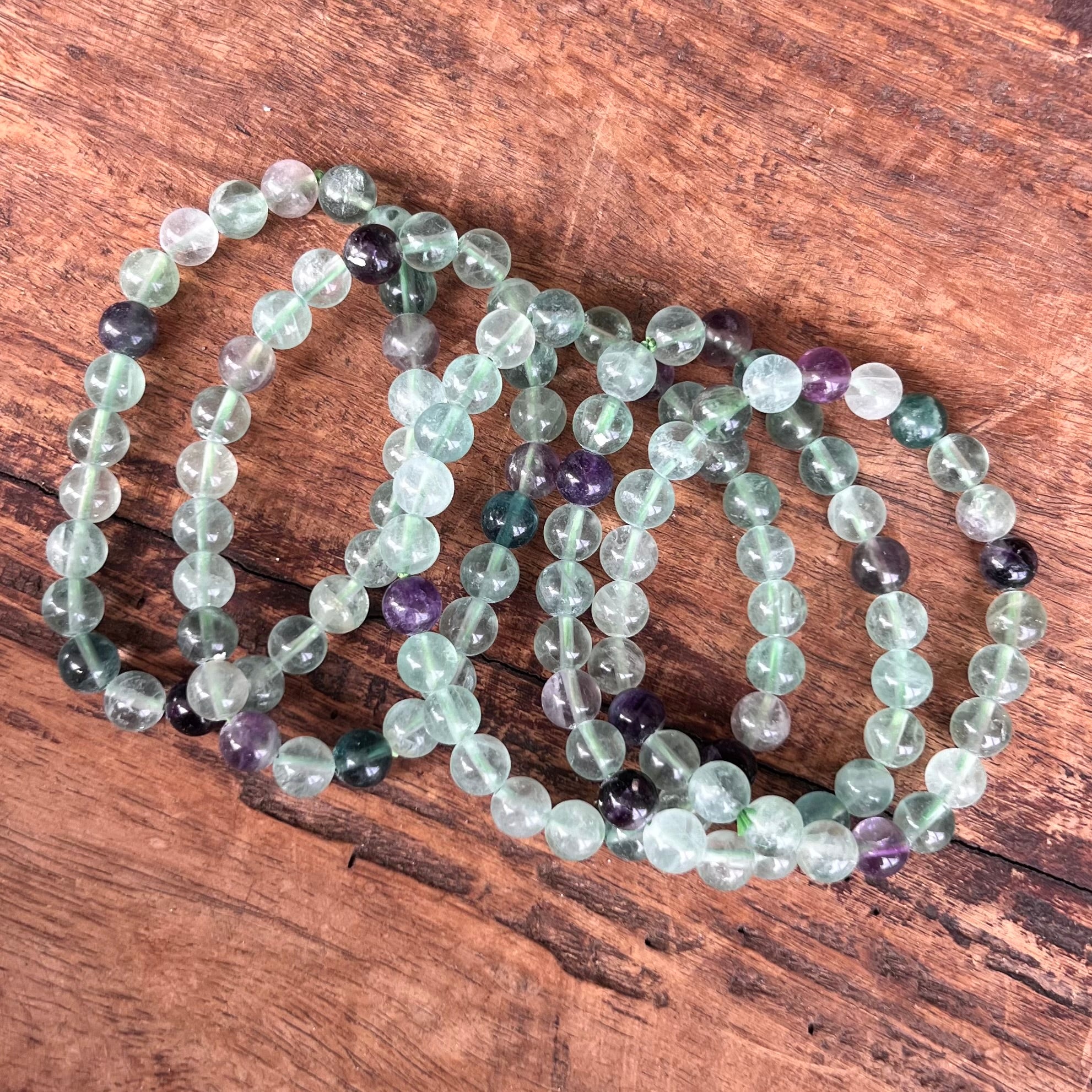 Rainbow Fluorite Beaded Bracelet ~ Large Fit