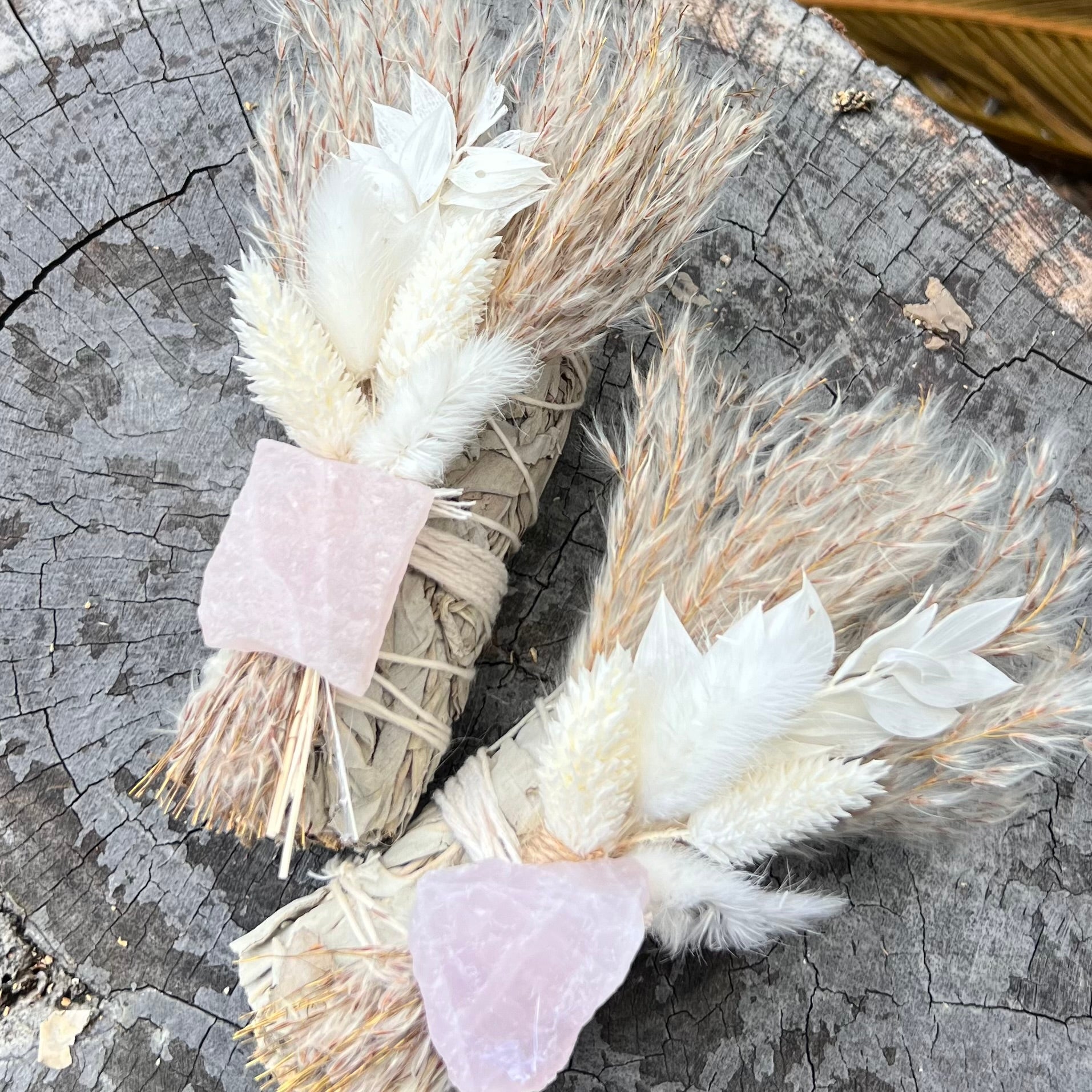White Sage Botanical Bundle with Flowers &  Rose Quartz