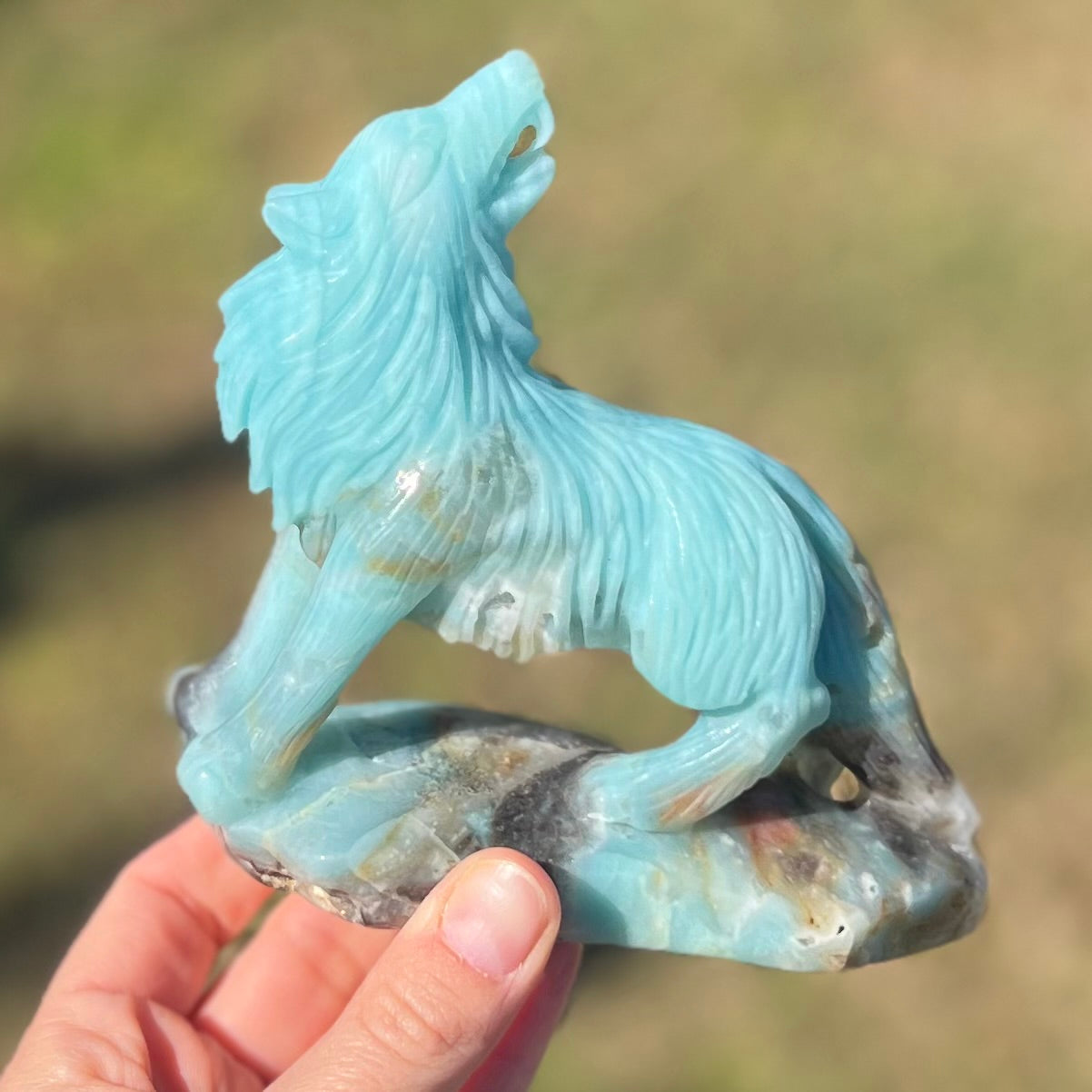 Amazonite ~ Wolf Carving
