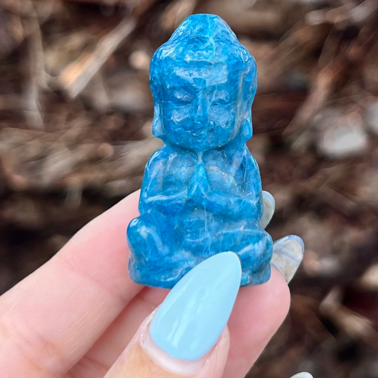 Tiny Buddah ~ Blue Apatite carving