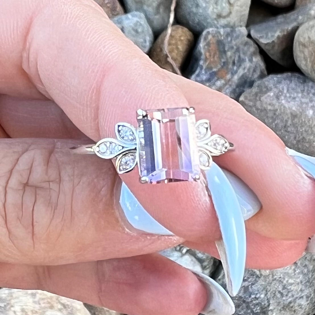 Ametrine Sterling Silver Ring with White Topaz  ~ 9