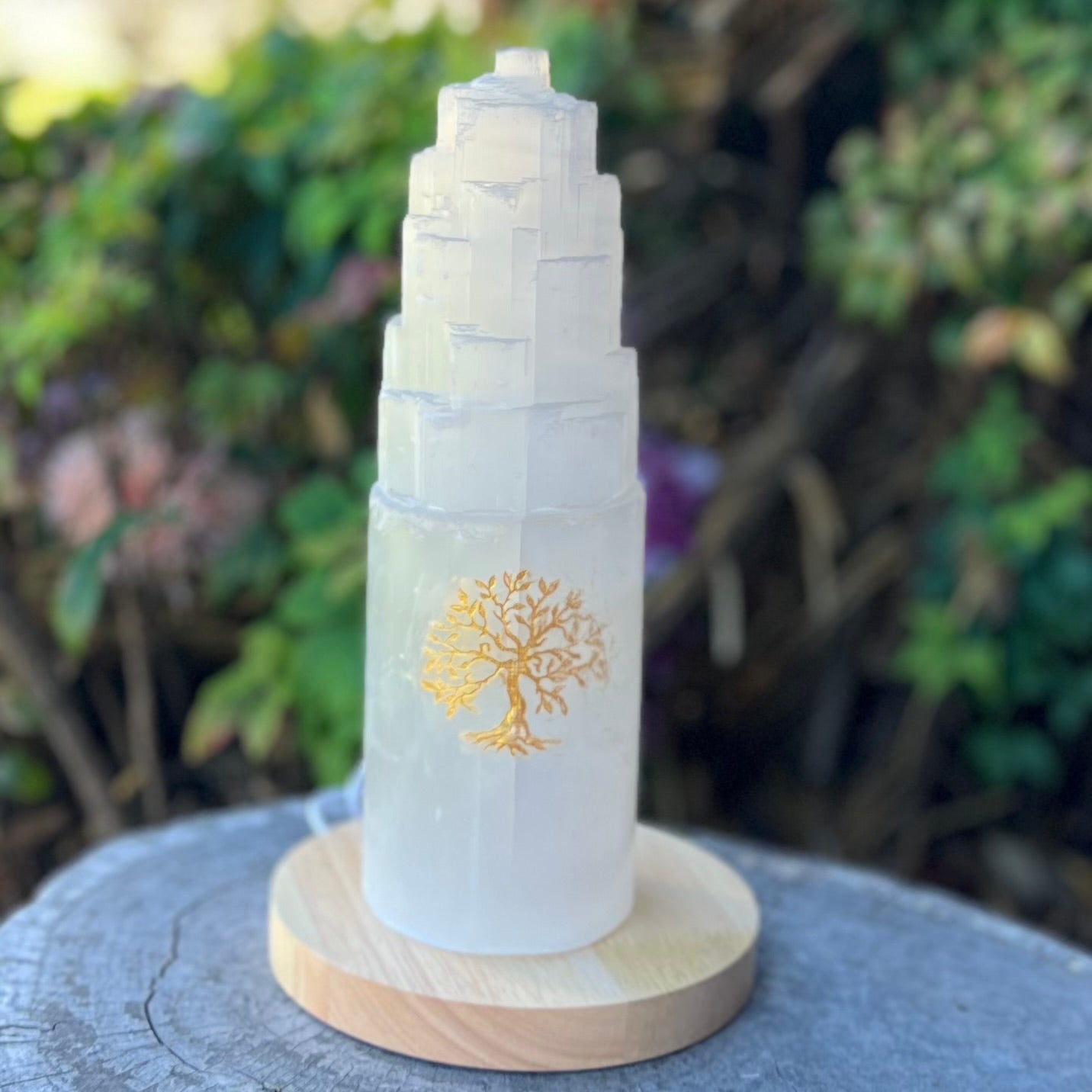 Selenite Cleansing & Charging Lamp ~ Tower Medium ~ Tree of Life