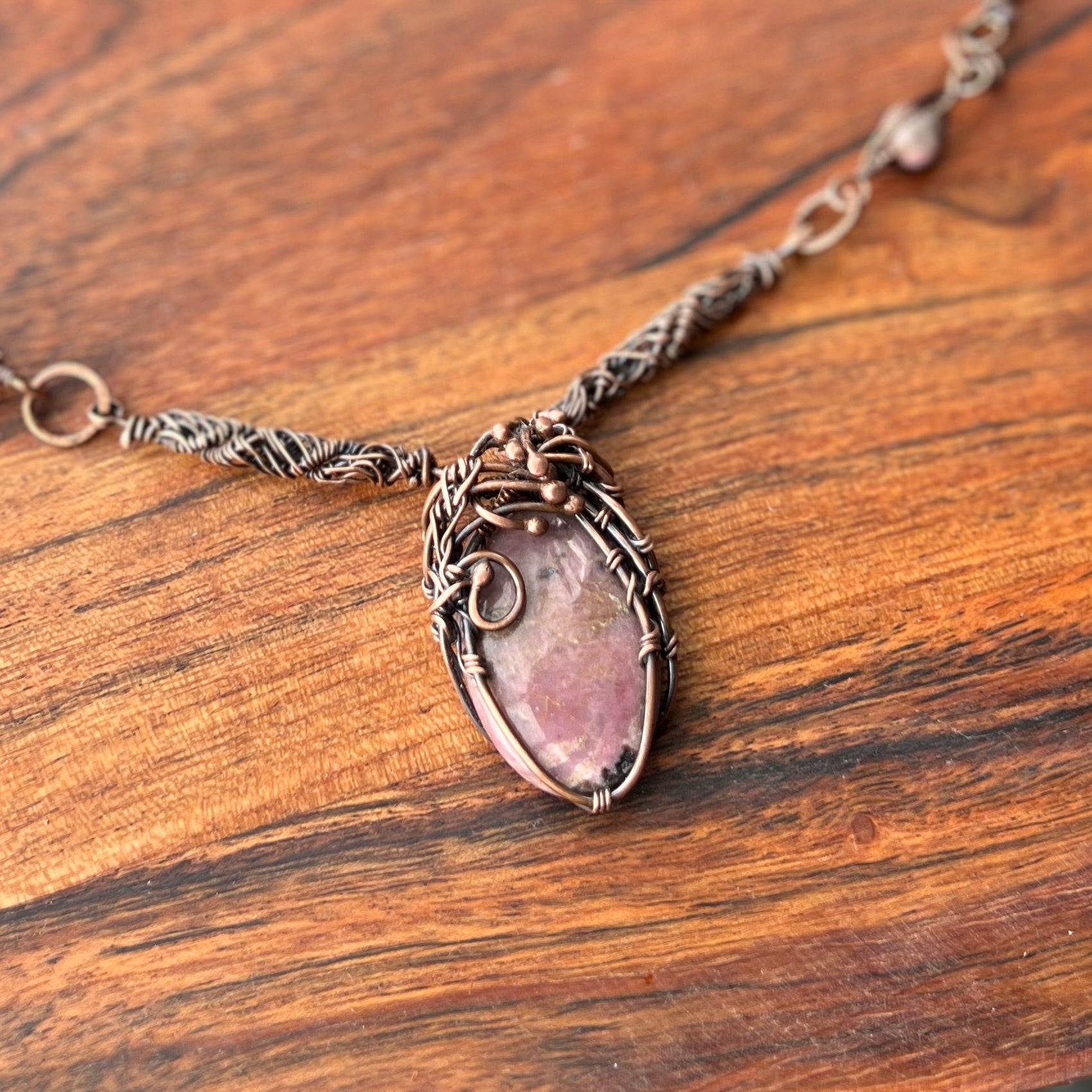 Muse Forged ~ Artesian Rhodonite & Rose Quartz Necklace