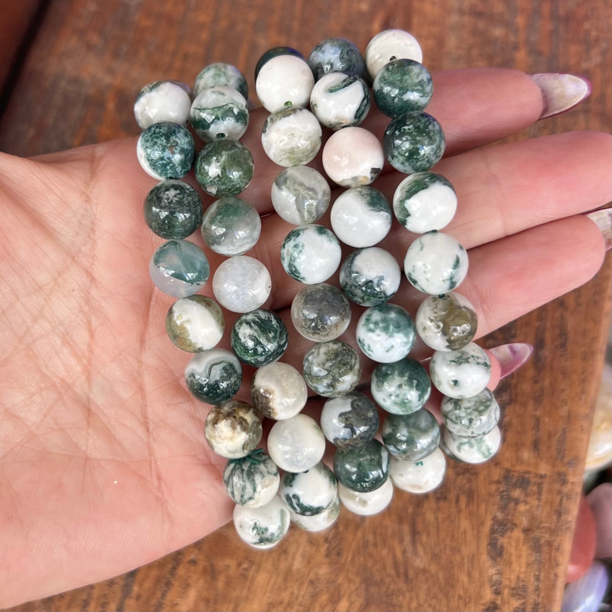 Moss Agate Beaded Bracelet ~ Large Fit