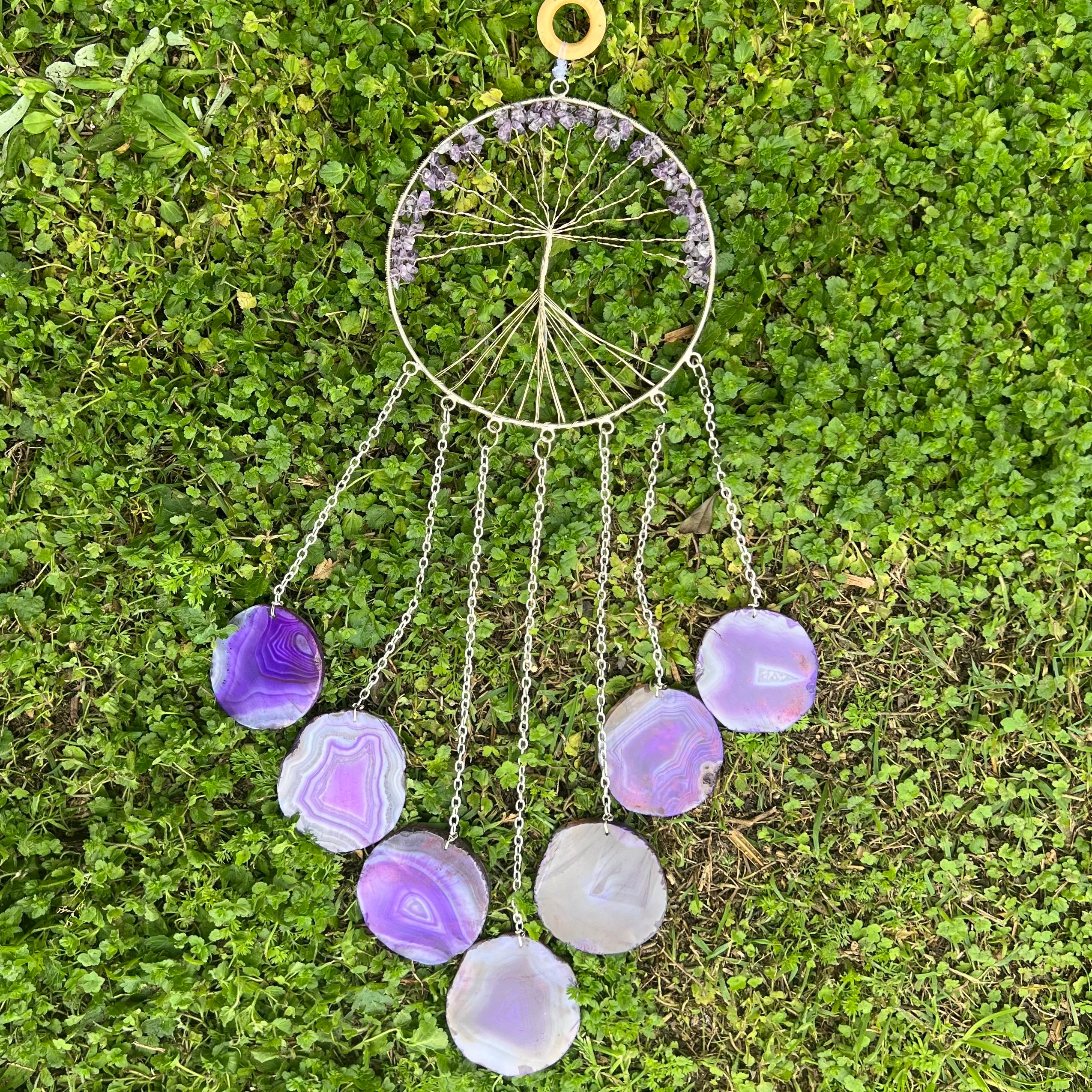 Amethyst ~ Dyed Agate ~ Tree Of Life Hanger ~ Silver