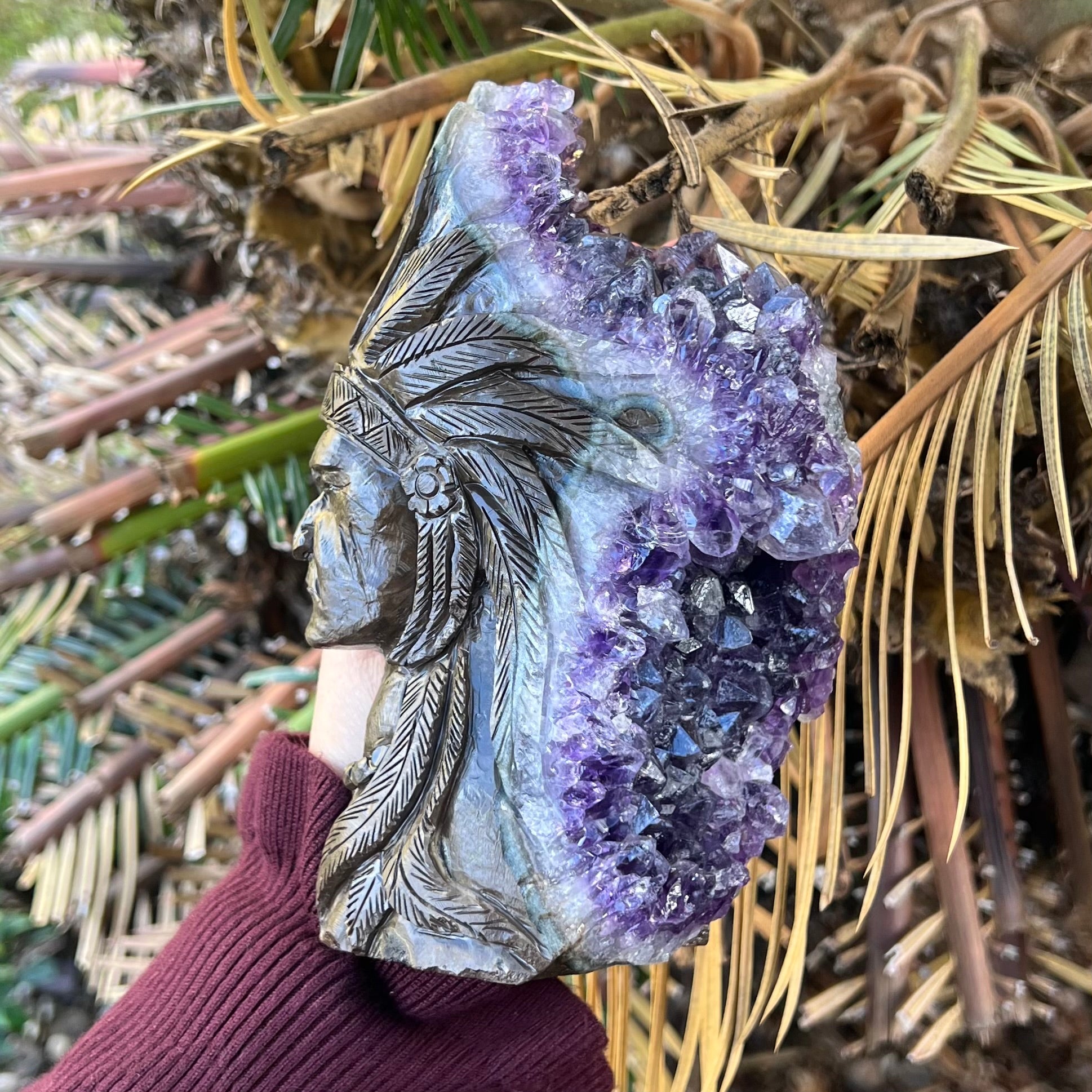 Amethyst Druzy Tribal Chief Carving