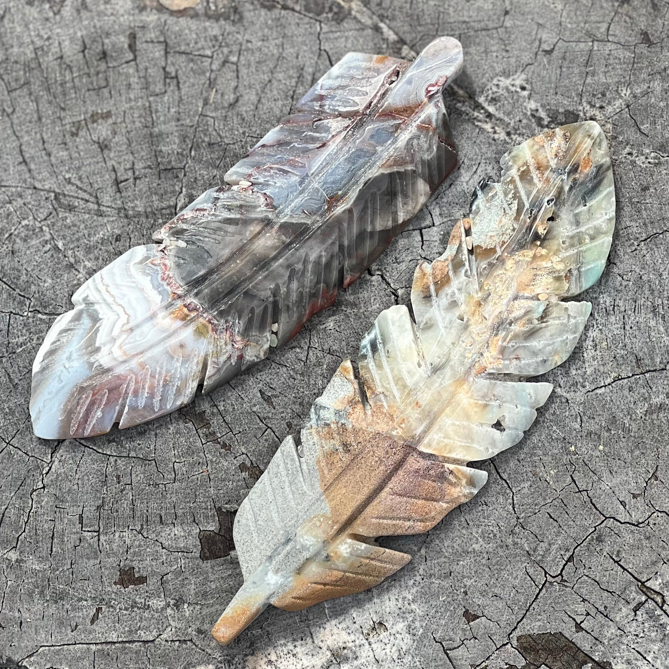 Ocean Jasper Feather Carving