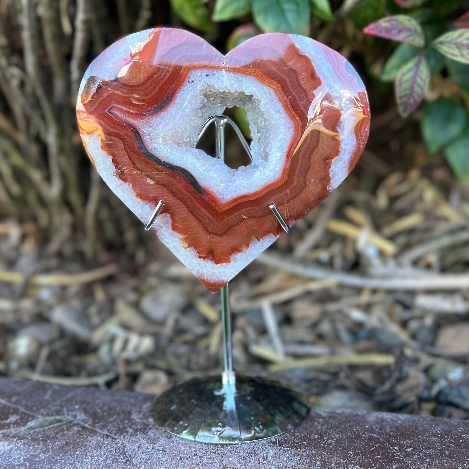Carnelian Geode Heart on Stand