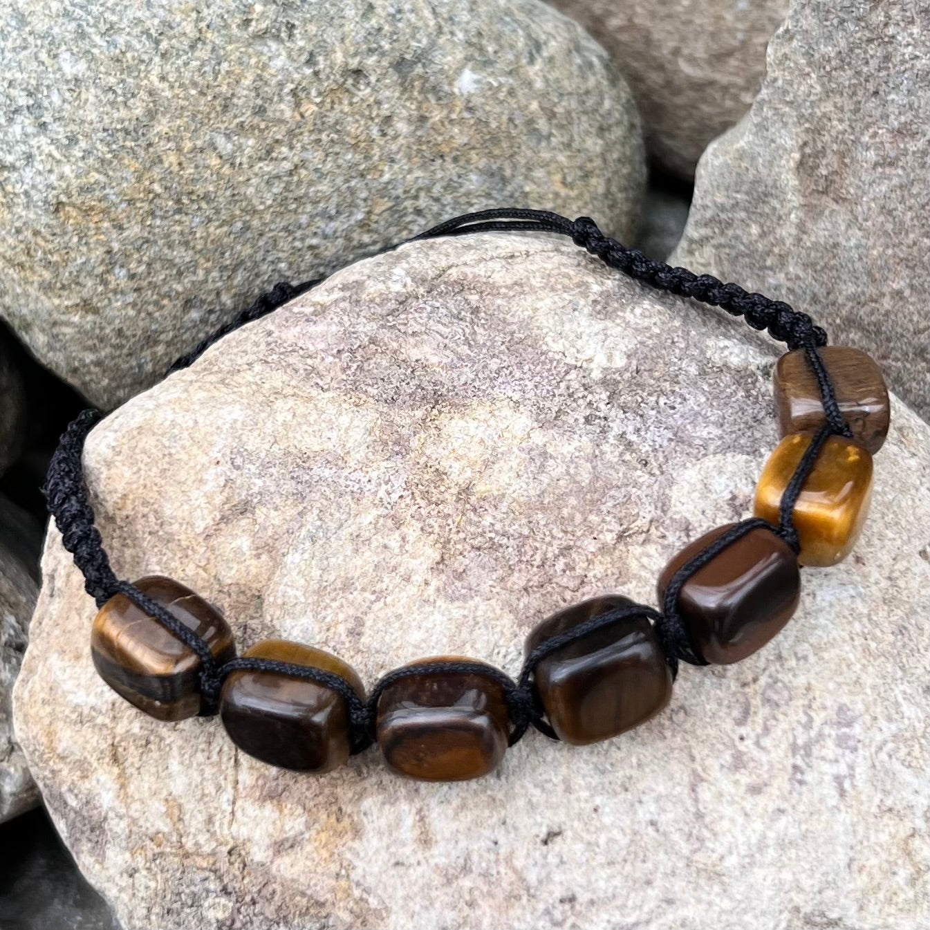 Tiger Eye Tumbled Adjustable Macrame Bracelet