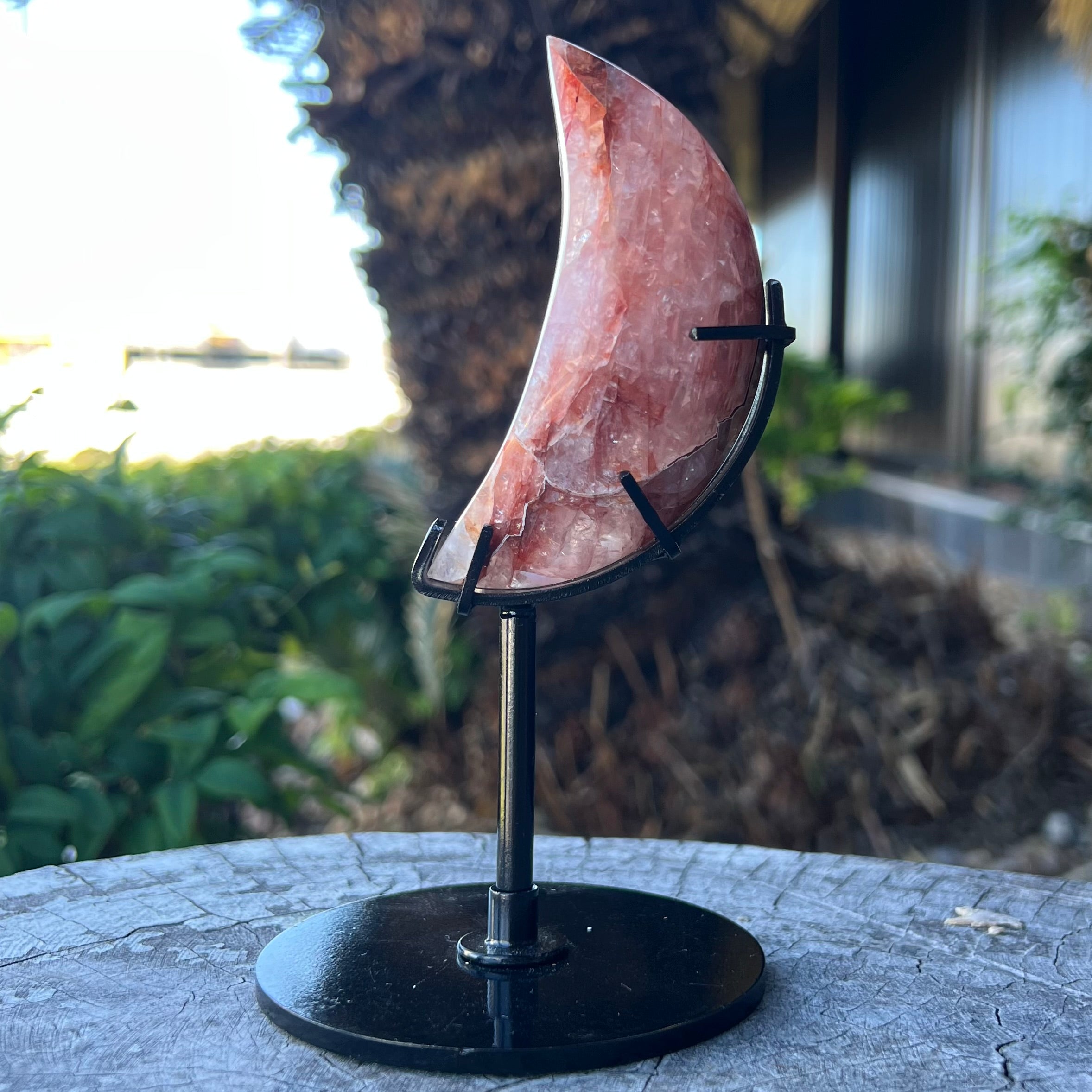 Fire Quartz ~ Crescent Moon on Stand