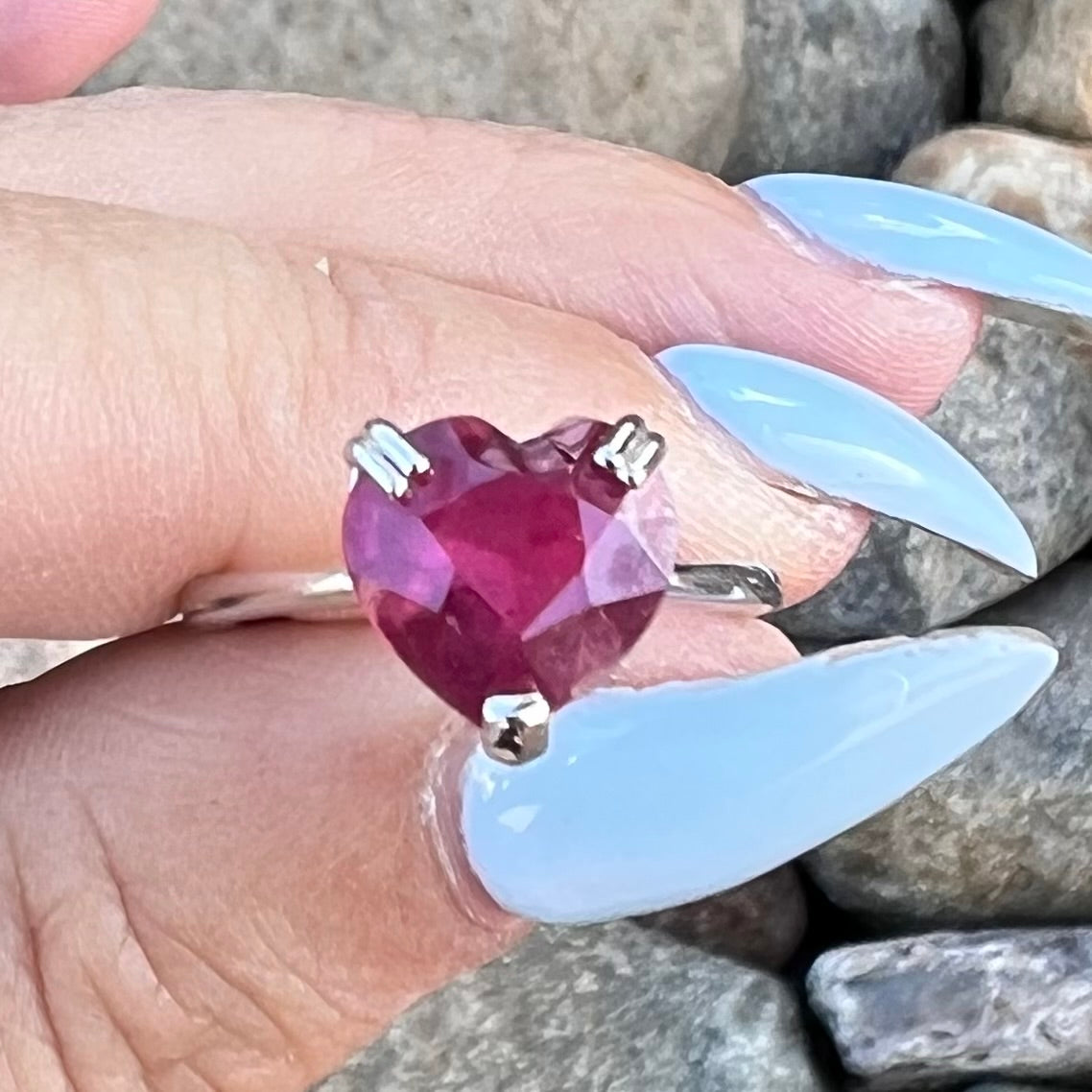 Heart Ruby Sterling Silver Ring ~ 9