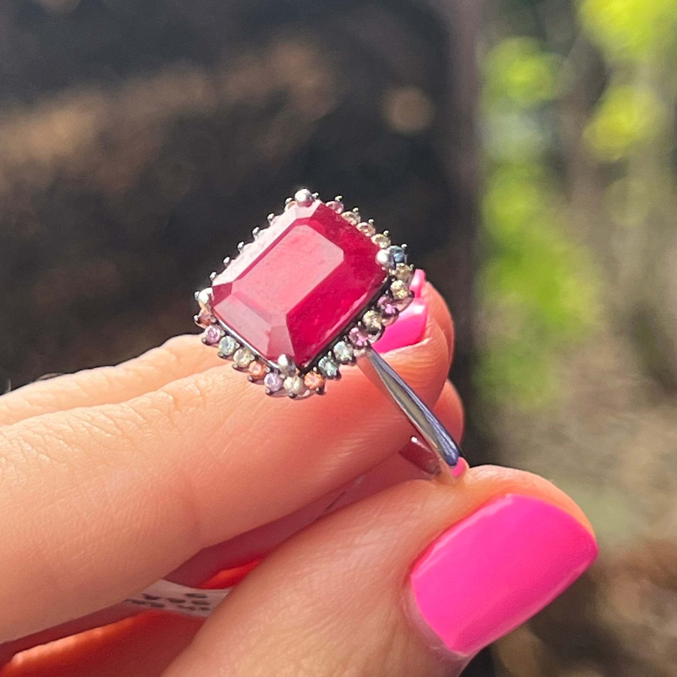 Ruby with Sapphire  ~ Sterling Silver Ring ~ 9