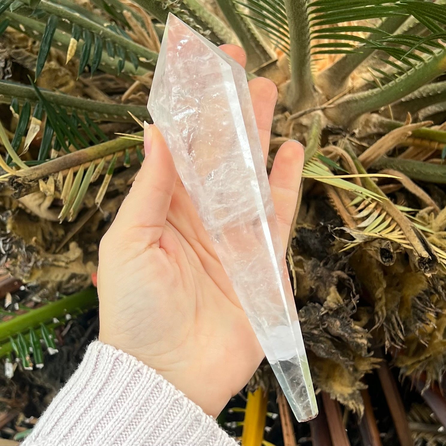 Clear Quartz Generator Wand on Stand