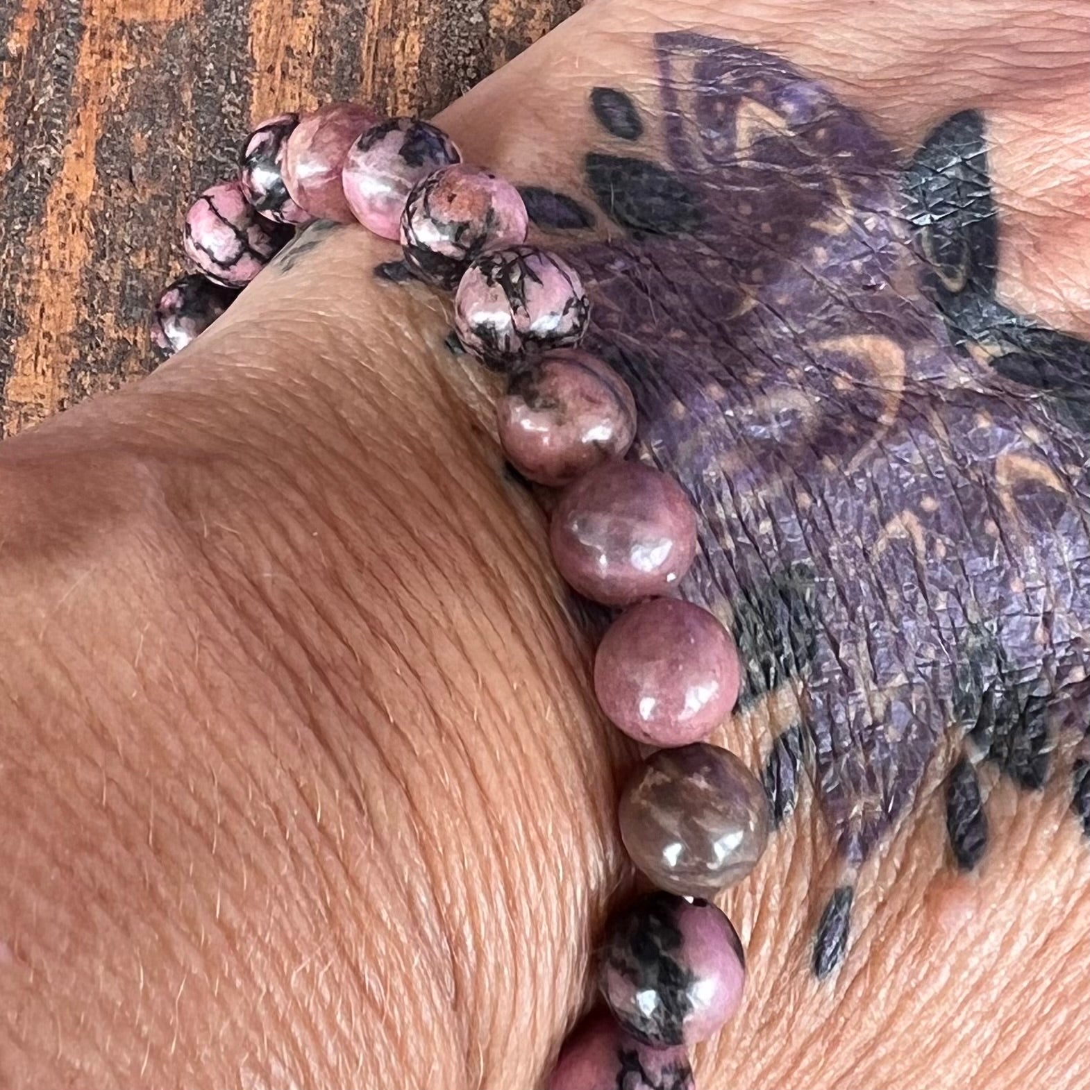 Rhodonite Beaded Bracelet ~ Large Fit