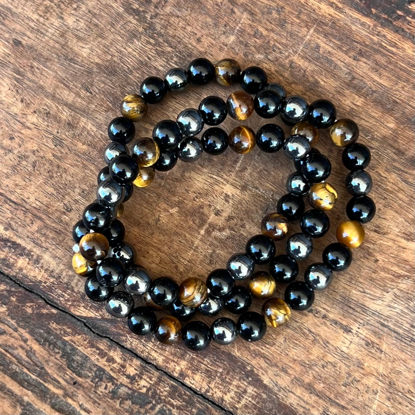 Hematite, Obsidian & Tiger Eye ~ Triple Protection Triple Wrap Bracelet or Necklace combo