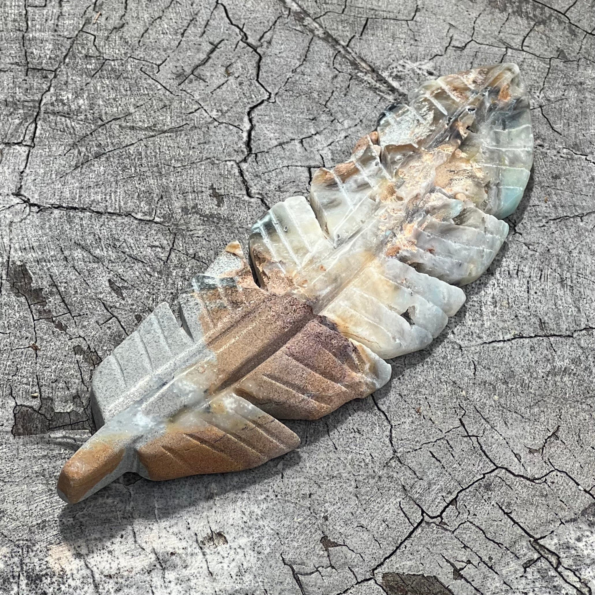 Ocean Jasper Feather Carving