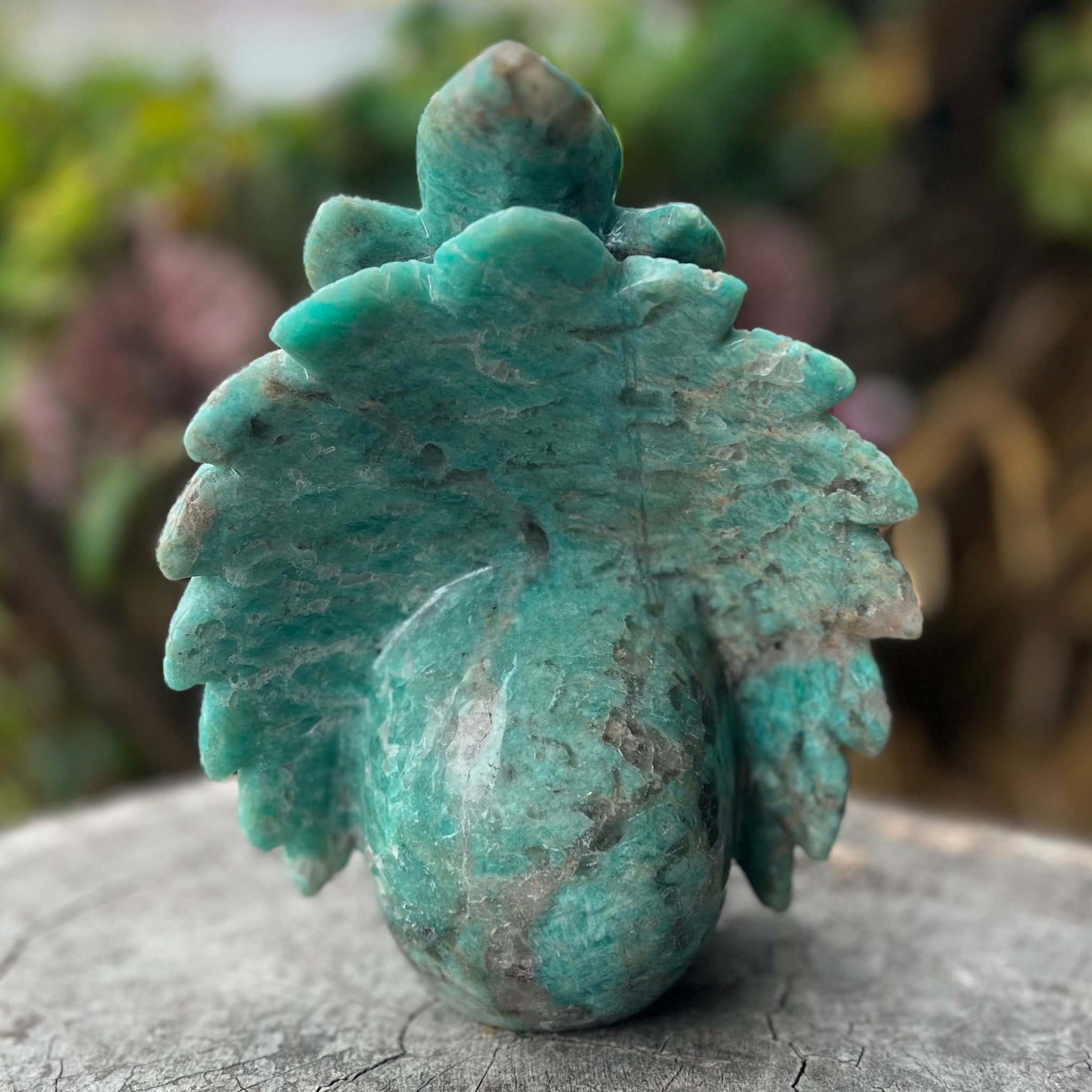 Amazonite Warrior Skull with Headdress Carving