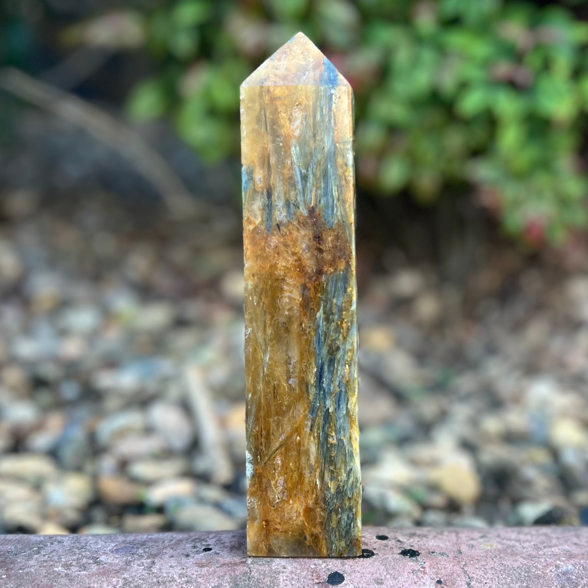 Kyanite with Golden Healer Tower