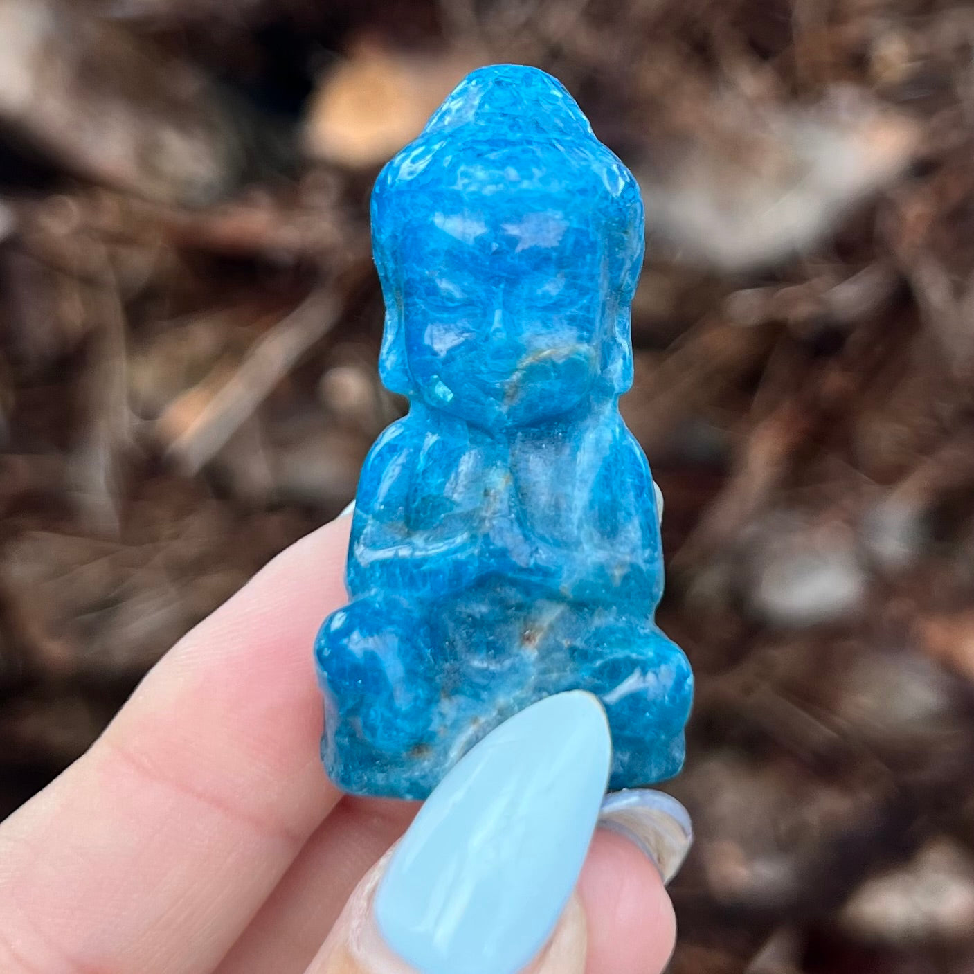 Tiny Buddah ~ Blue Apatite carving