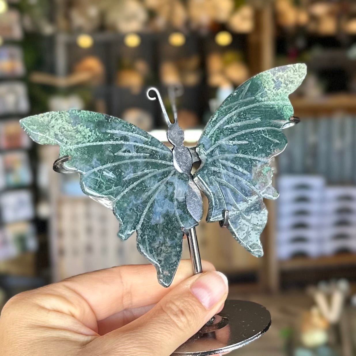 Moss Agate Butterfly Carving