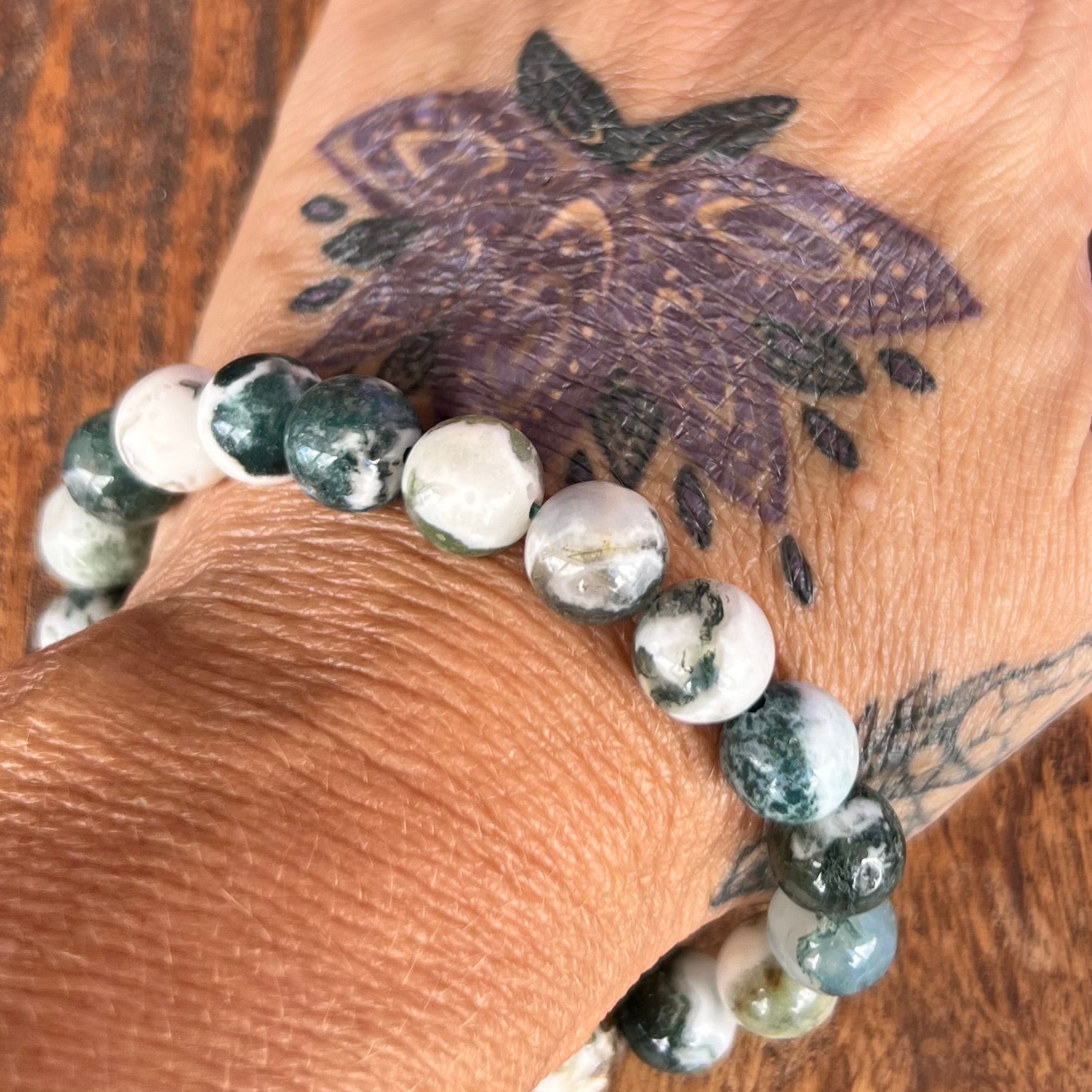 Moss Agate Beaded Bracelet ~ Large Fit