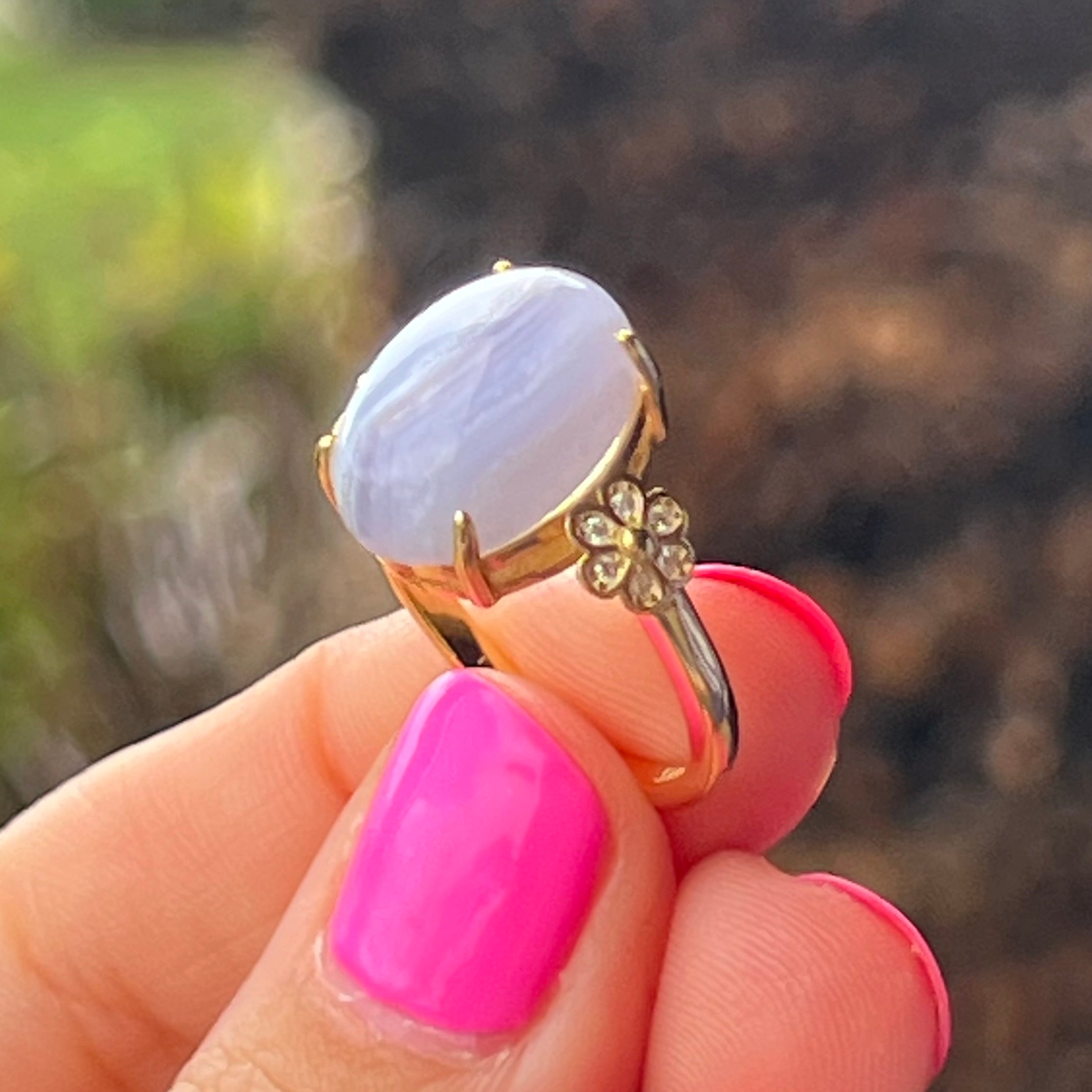 Blue Lace Agate ~ Gold Plated Ring - size 6