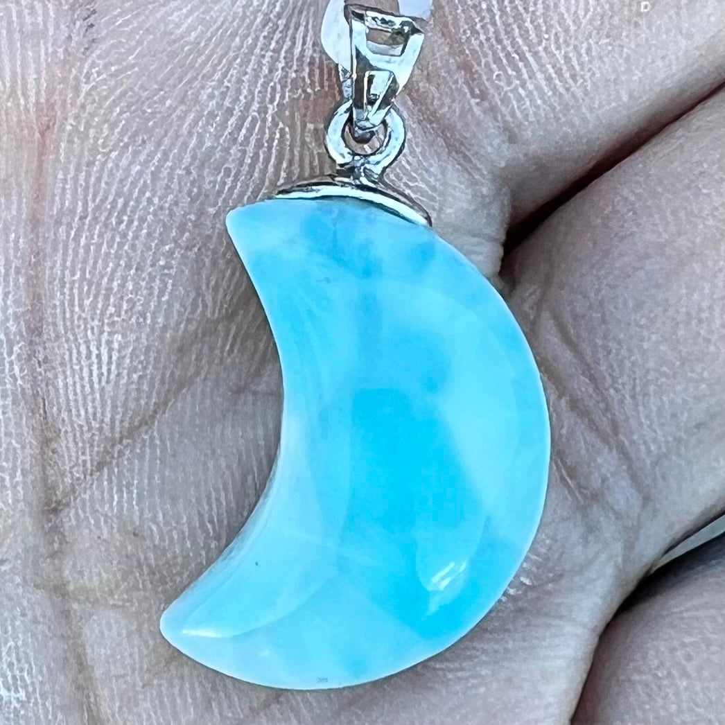 Larimar Crescent Moon ~ Sterling Silver Pendant