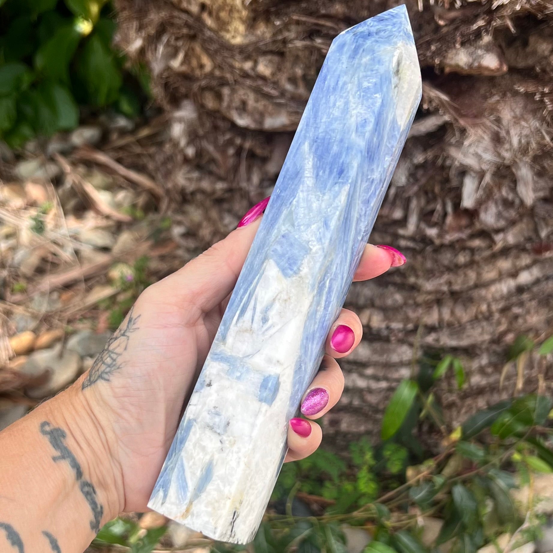 Blue Kyanite in Quartz Tower with Wing Inclusion