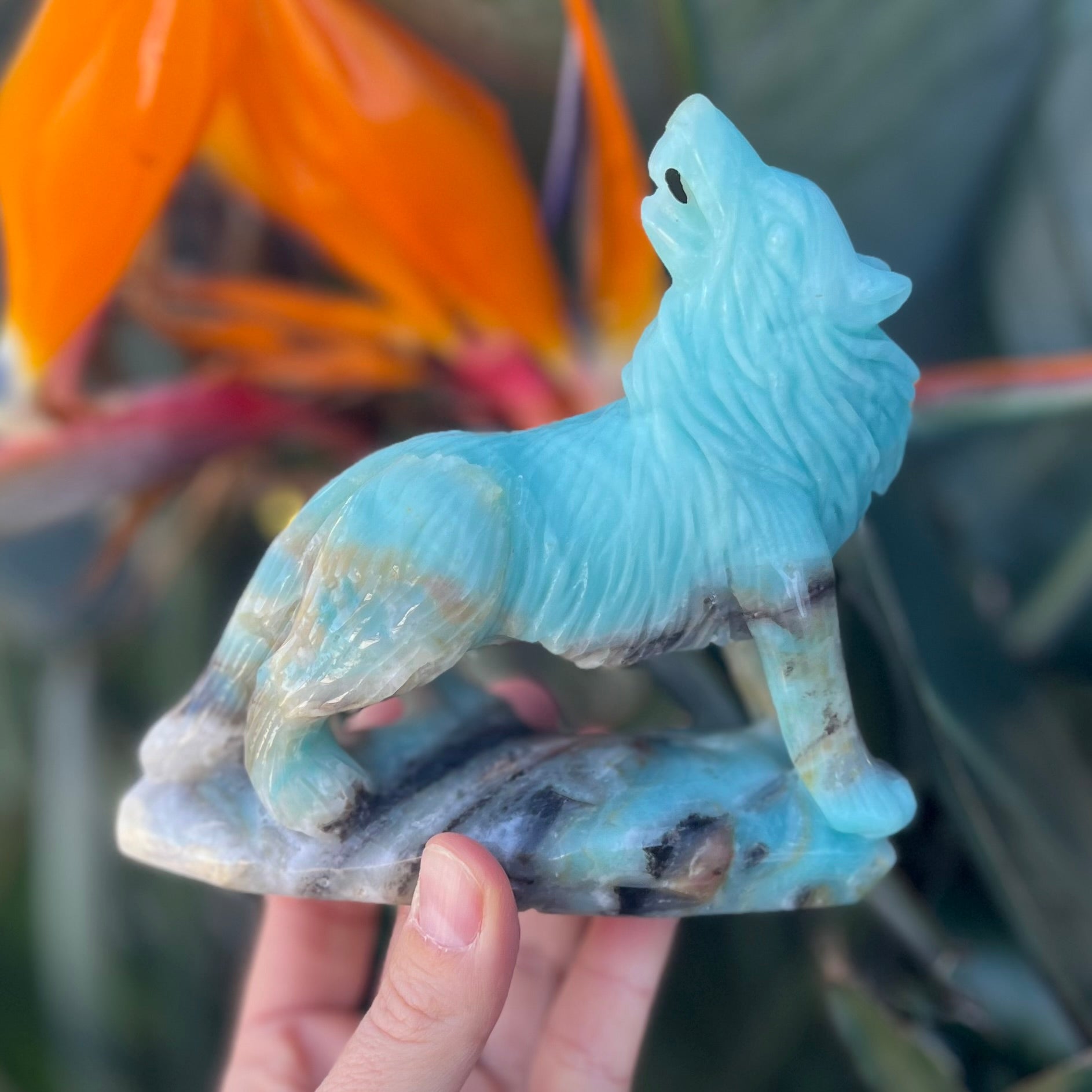 Amazonite ~ Wolf Carving