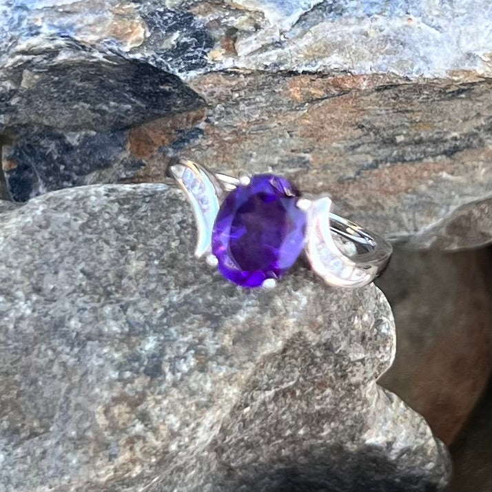 Amethyst & Moissonite Sterling Silver Ring ~ 10