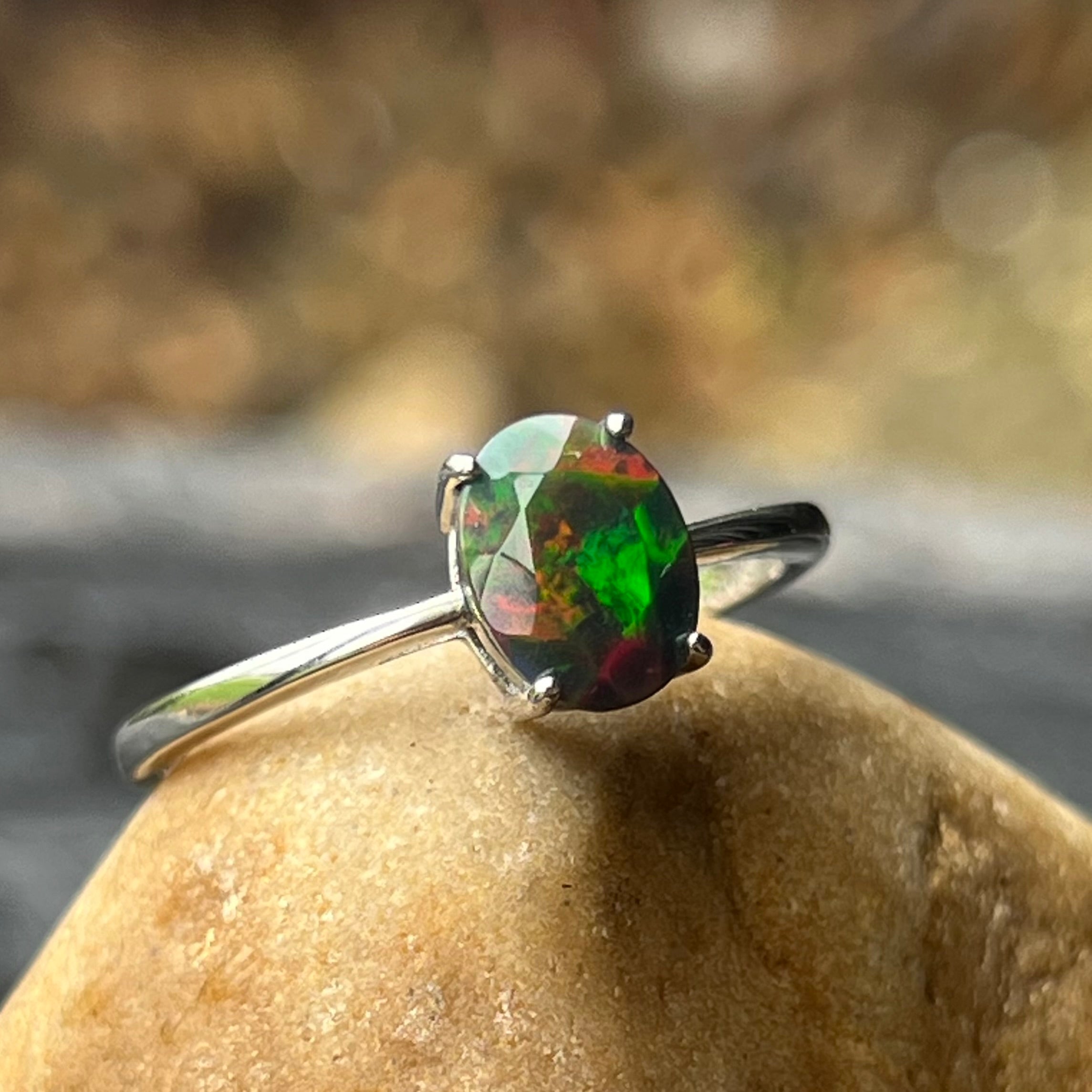 Black Opal ~ Sterling Silver Ring ~ Size 9