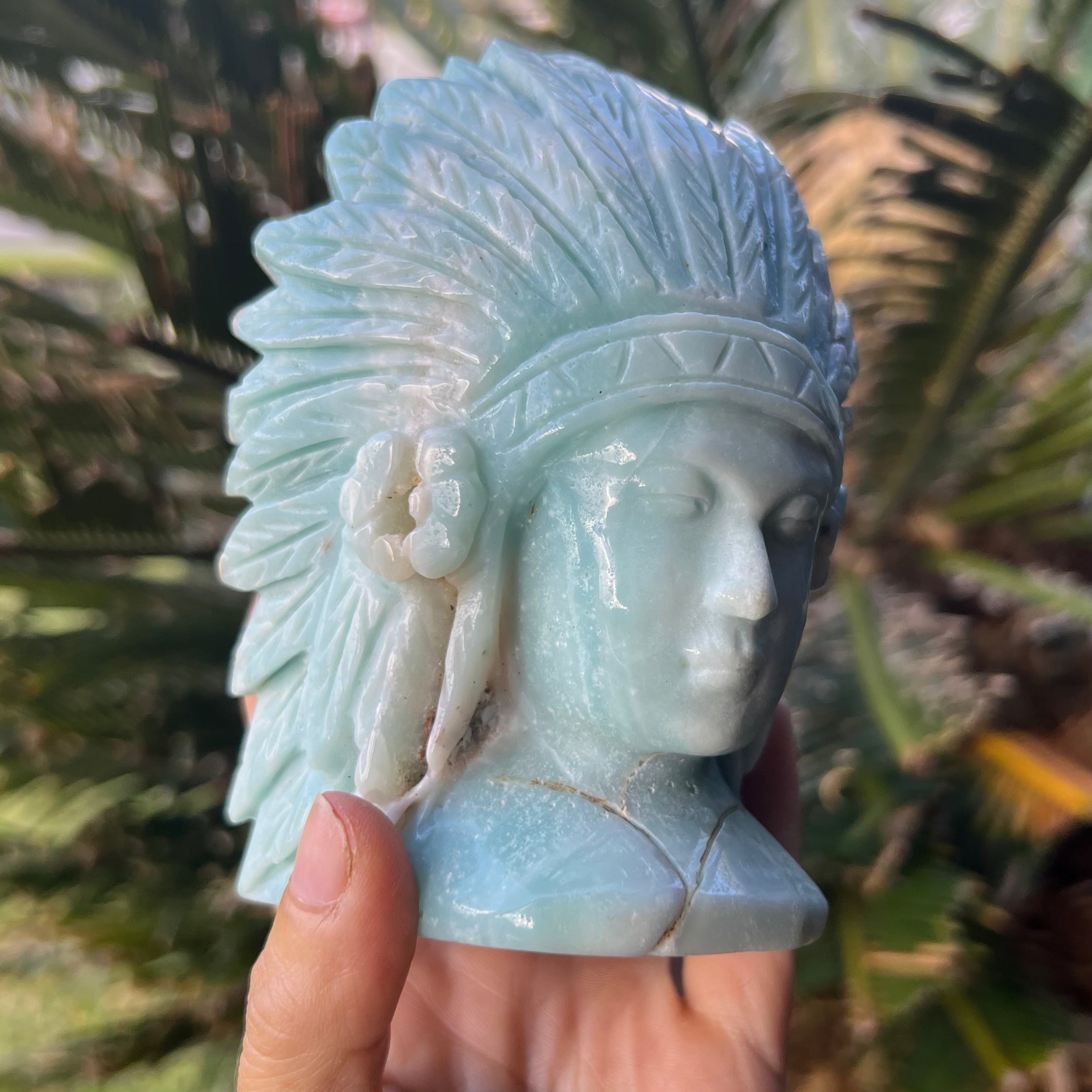 Indian Head Carving ~ Caribbean Calcite