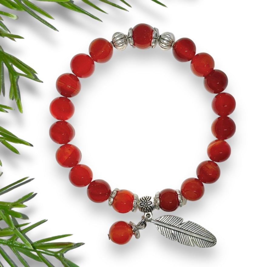 Carnelian Self Expression Bracelet with Feather Charm