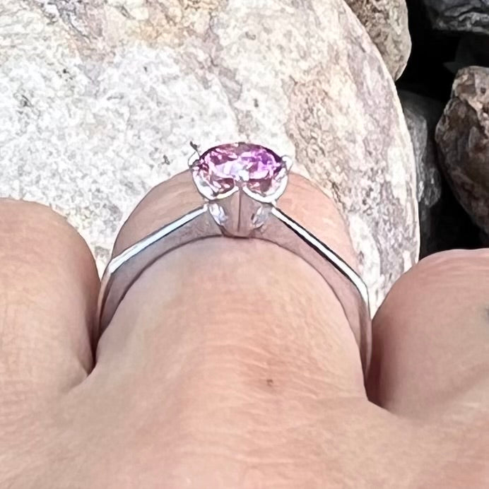 Pink Moissanite Sterling Silver Ring ~ 8.5