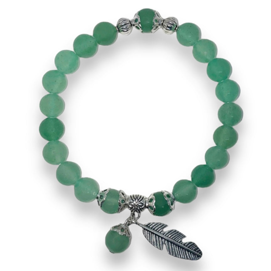 Green Aventurine Invigorating Bracelet with Feather Charm