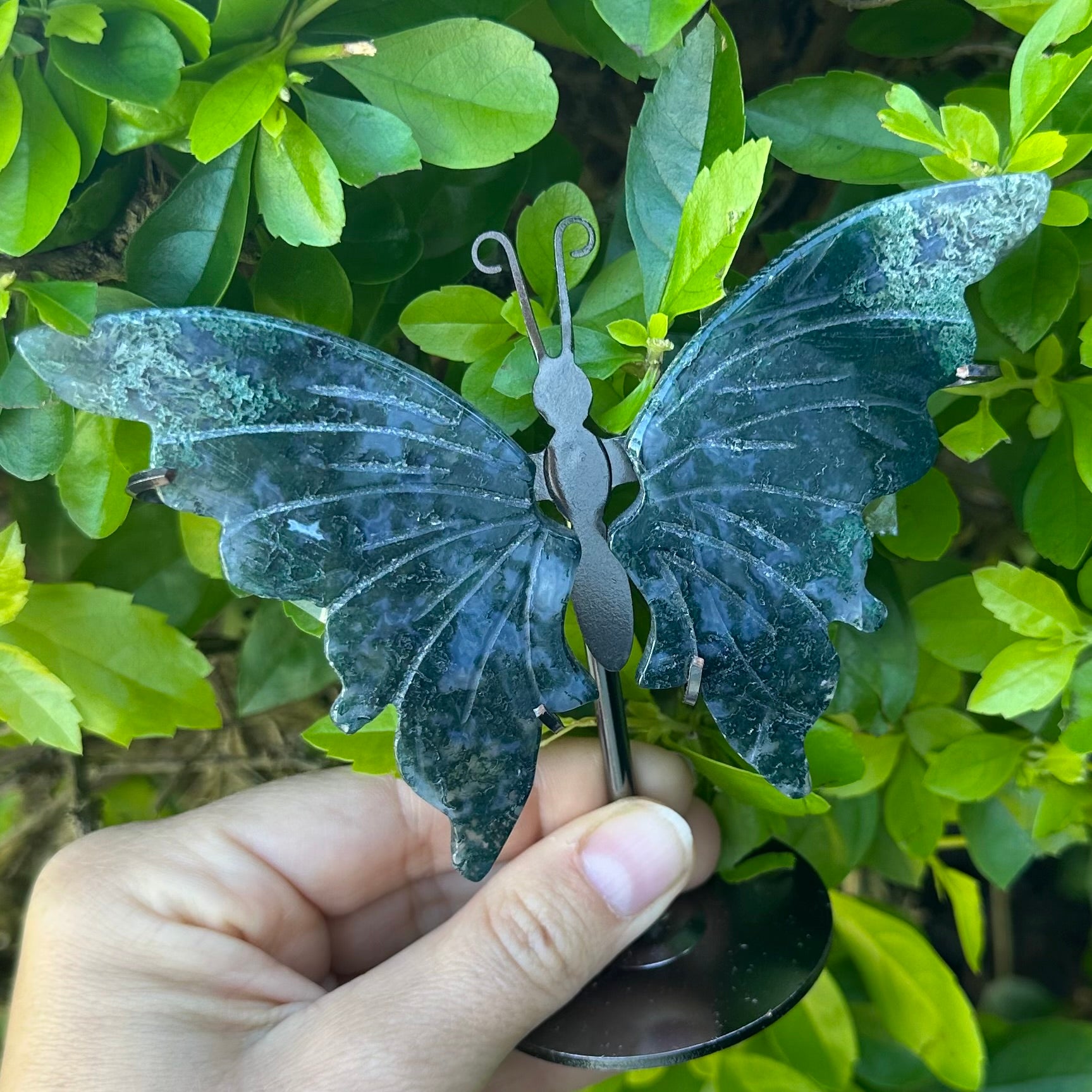 Moss Agate Butterfly Carving