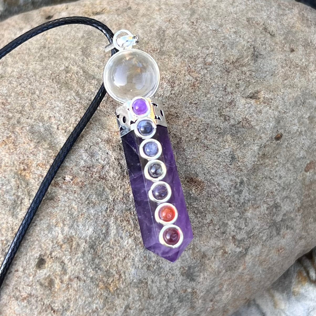 Amethyst & Chakra Pencil Generator Crystal Necklace