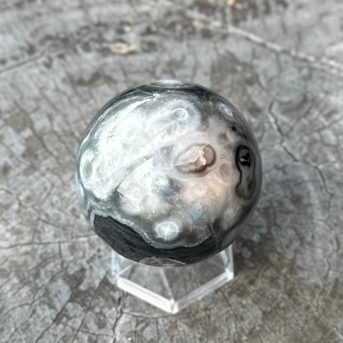 Black Flower Agate Sphere