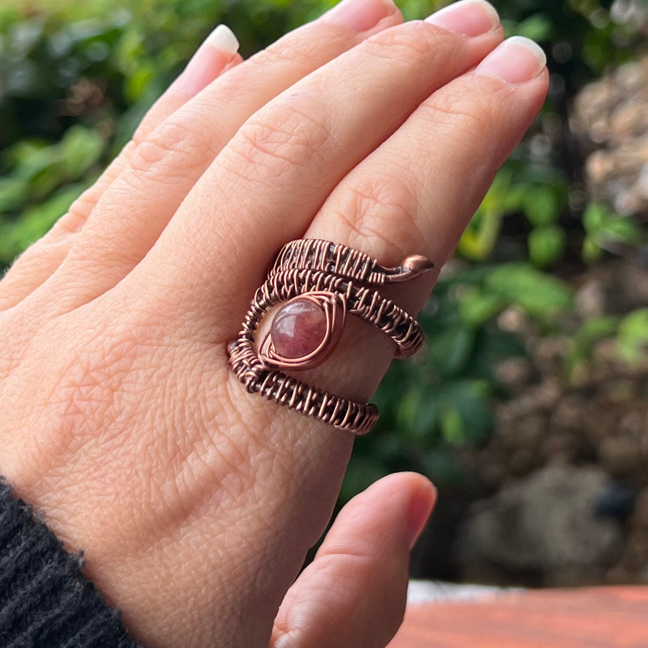 Muse Forged ~ Artesian Strawberry Quartz Ring ~ Adjustable
