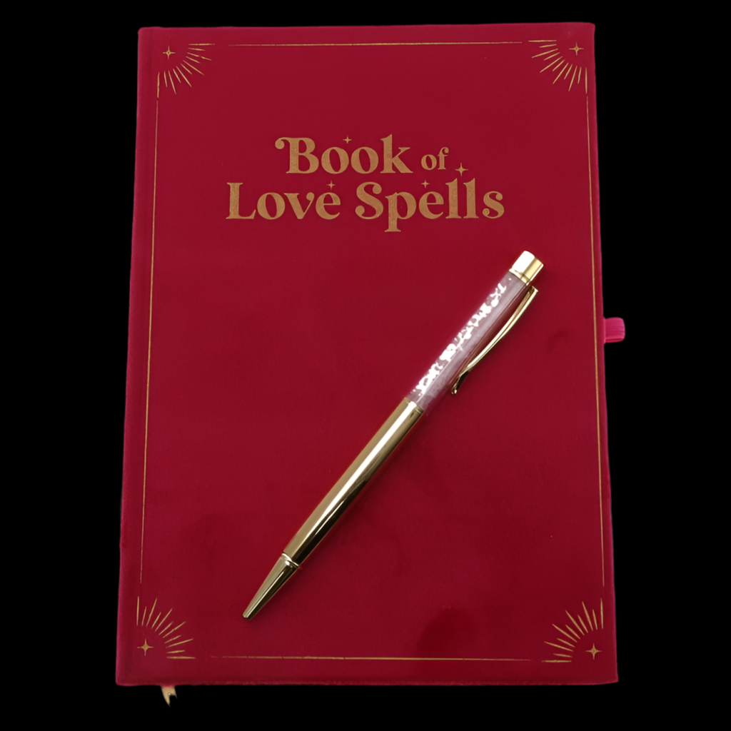 Book Of Love Spells Journal With Rose Quartz Crystal Pen