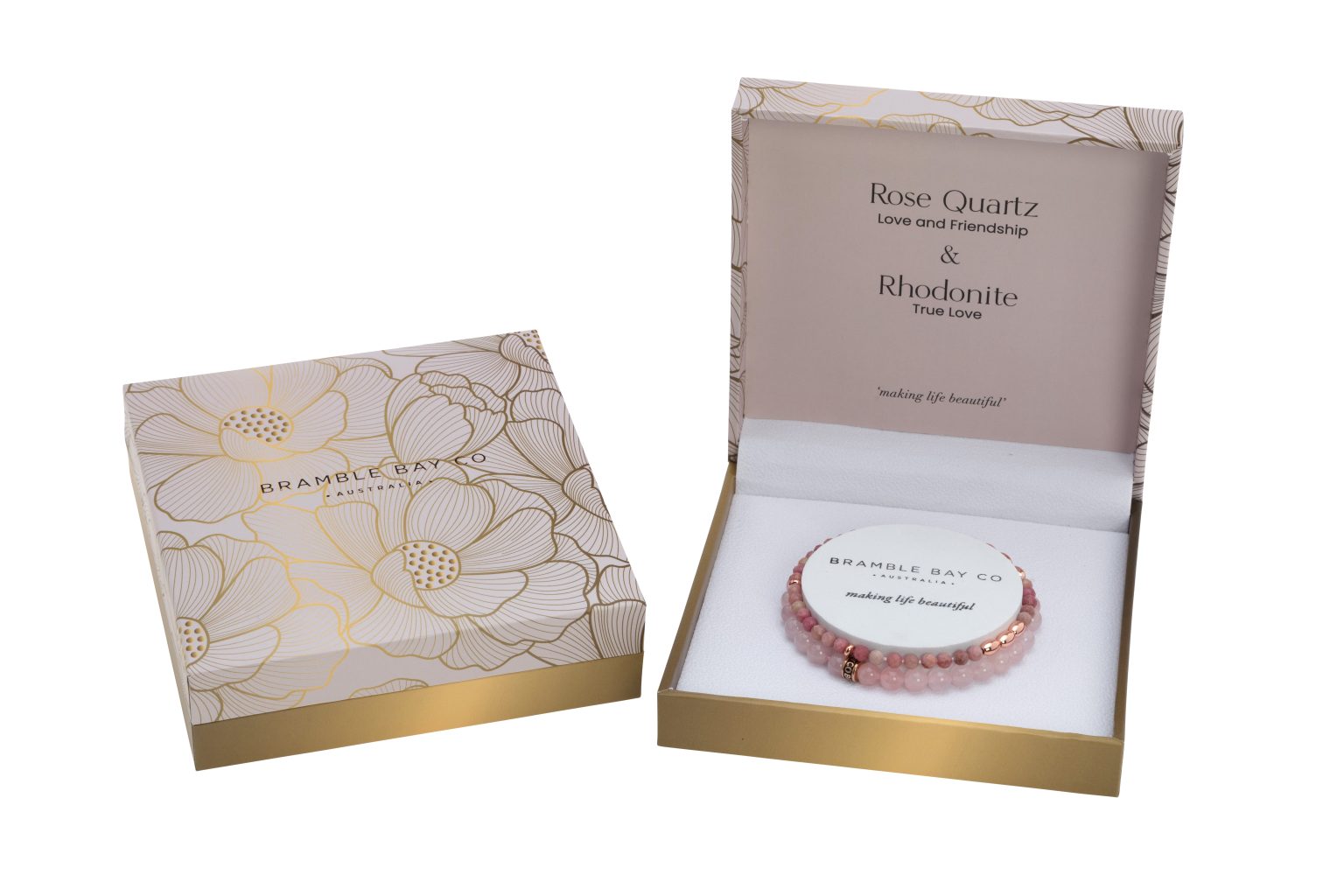 Rose Quartz and Rhodonite Duo Bracelet Set