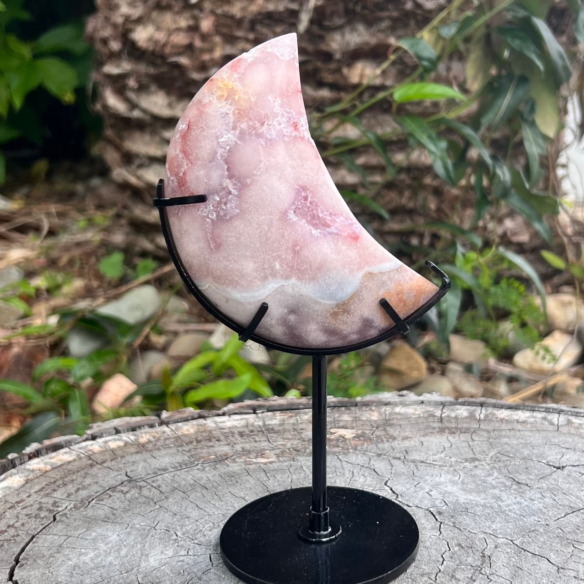 Pink Amethyst Moon on Stand