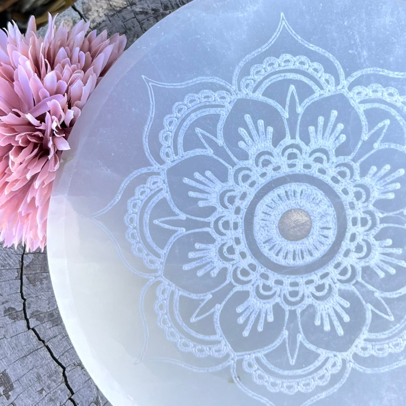 Selenite Cleansing & Charging Mandala Bowl ~ Extra Large