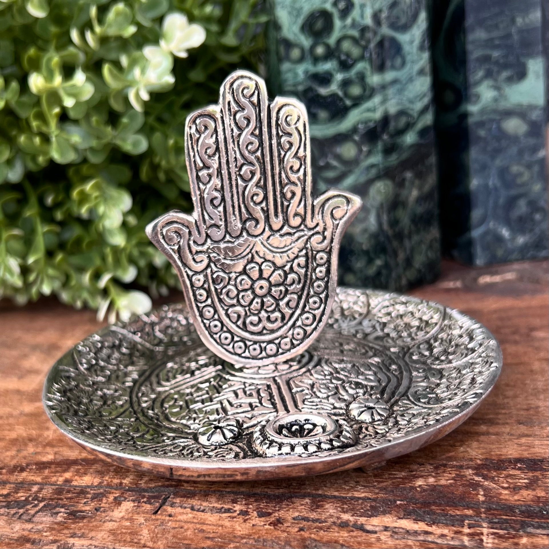 Hamsa Protection Silver Metal Incense Burner