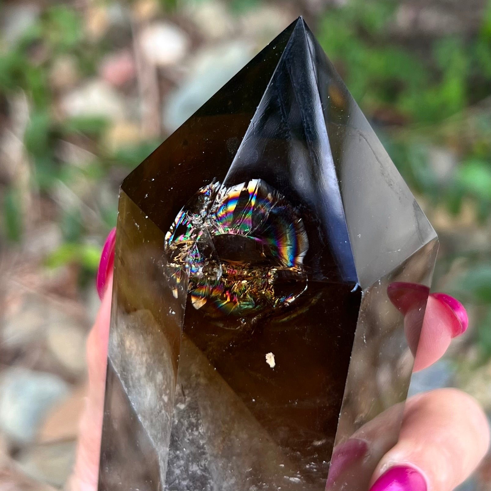 Smoky Quartz Generator Tower ~ with Rainbow Eye