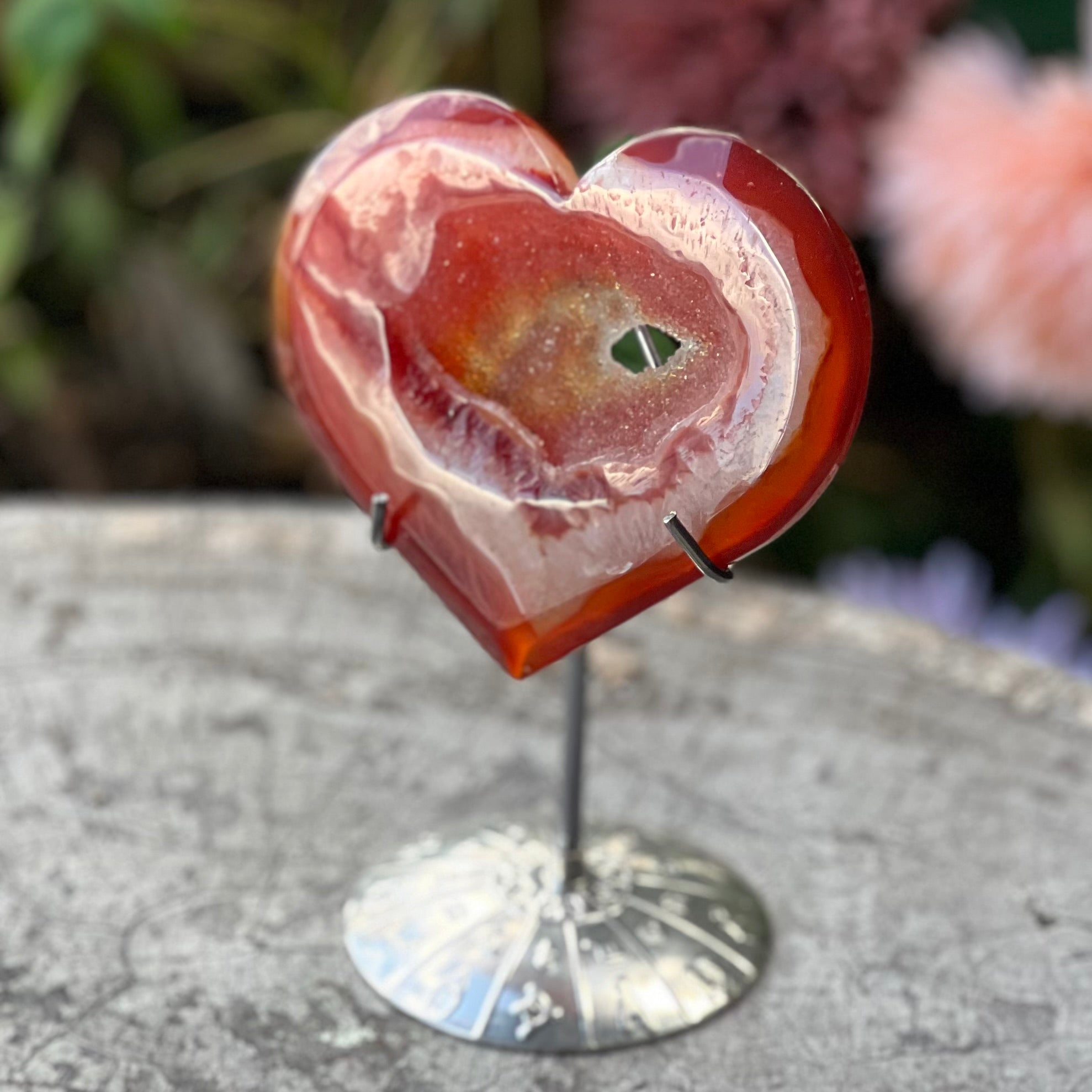 Carnelian Geode Heart on Stand