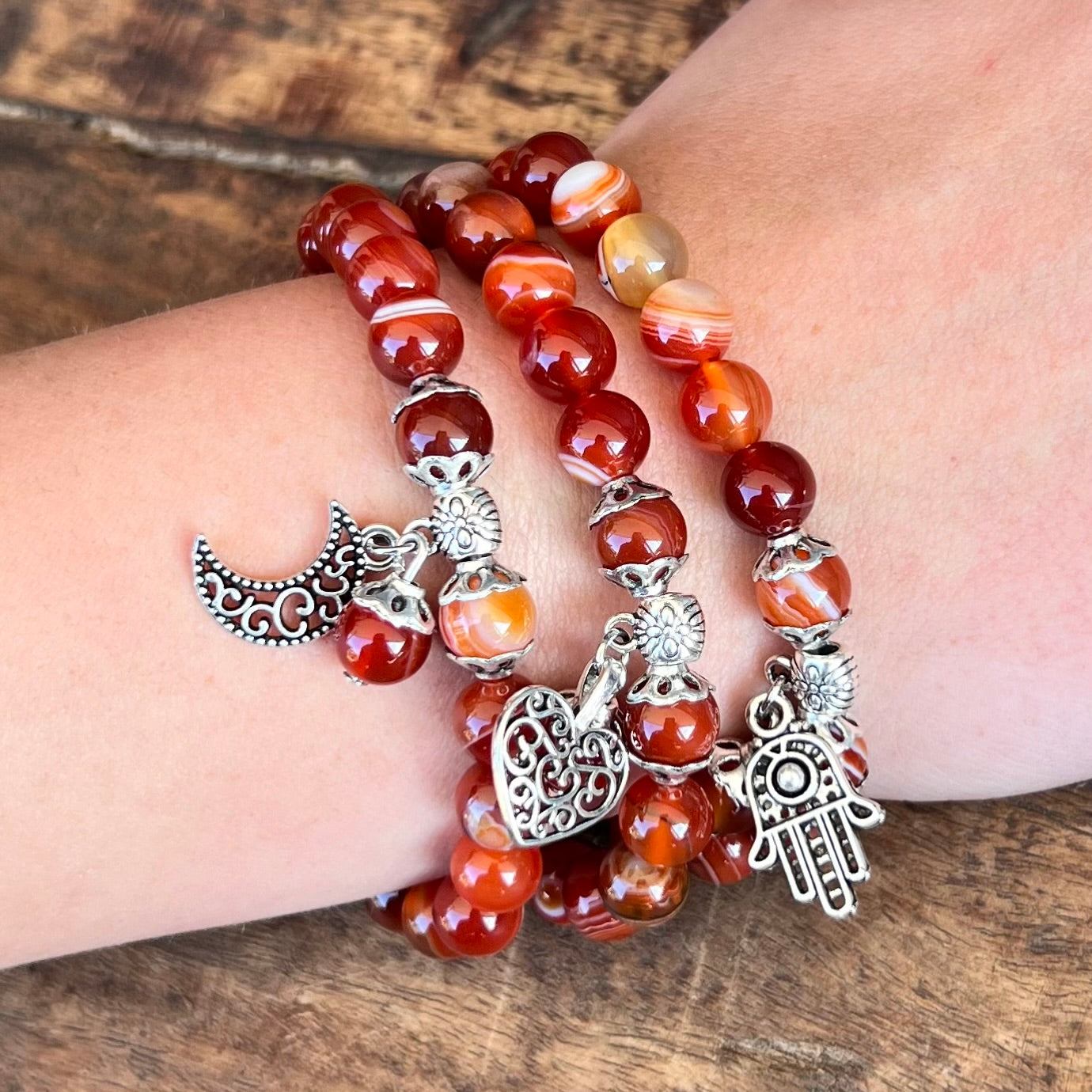 Carnelian Self Expression Bracelet with Celestial Crescent Moon Charm