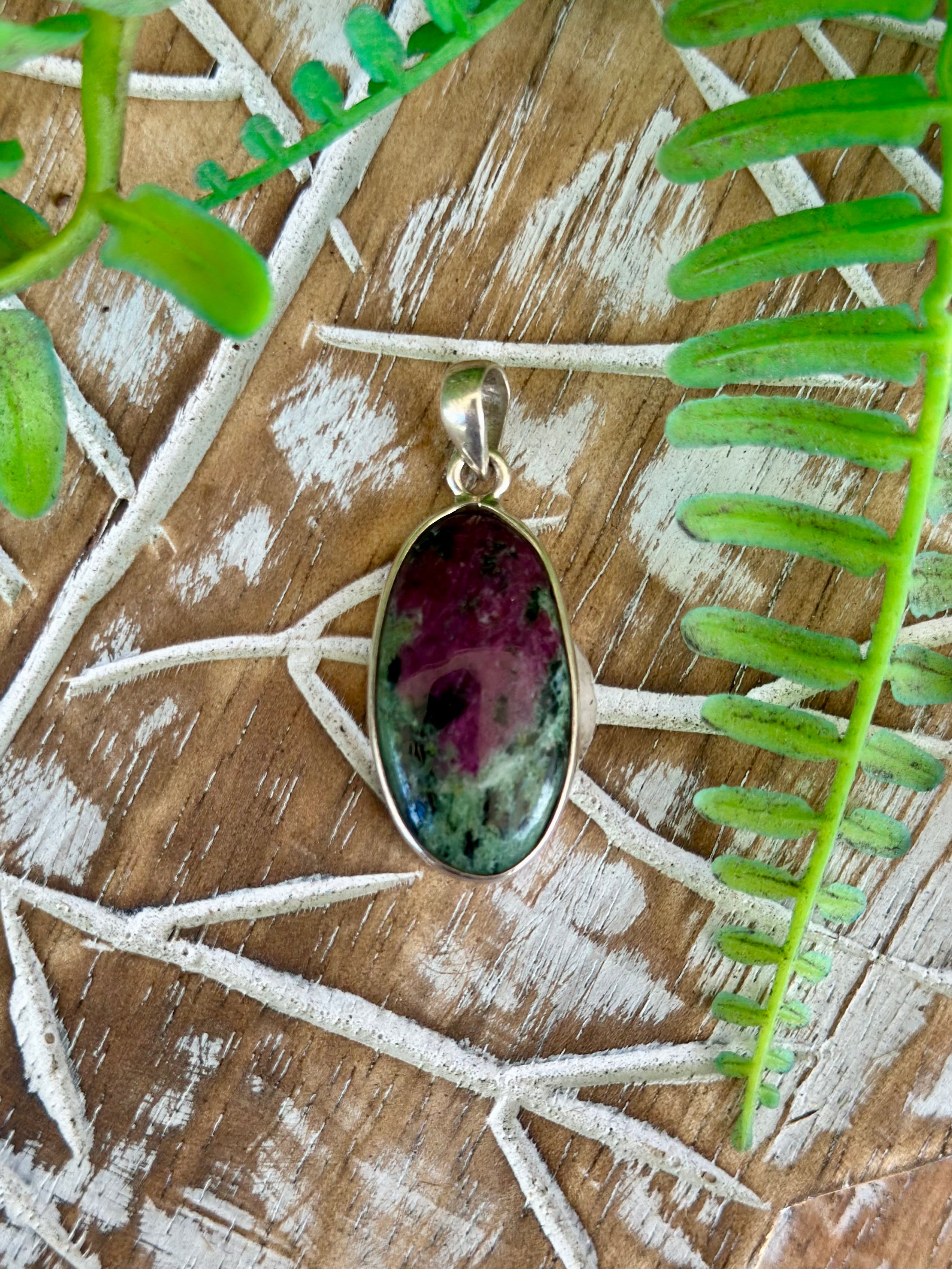Ruby in Zoisite Oval Pendant Sterling Silver 925 - Muse Crystals & Mystical Gifts