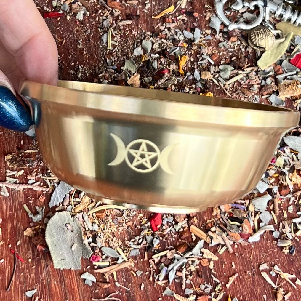 Brass Triple Moon Altar Bowl