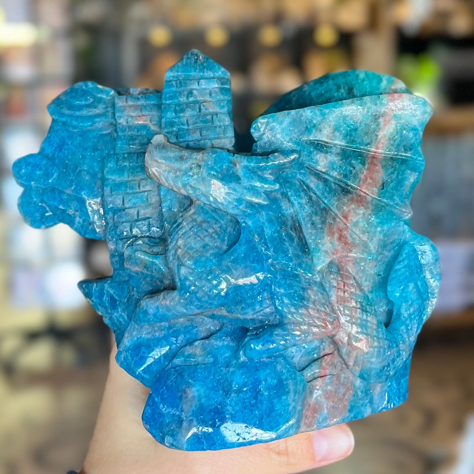 Blue Apatite Dragon Carving